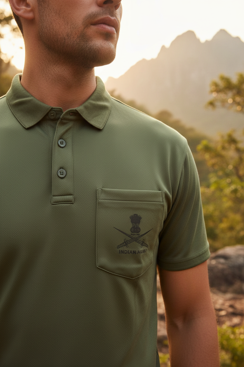 Close-Up Lifestyle – Olive Green Army Polo T-Shirt