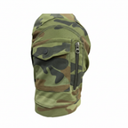 Close-up of camo sleeves and zipper