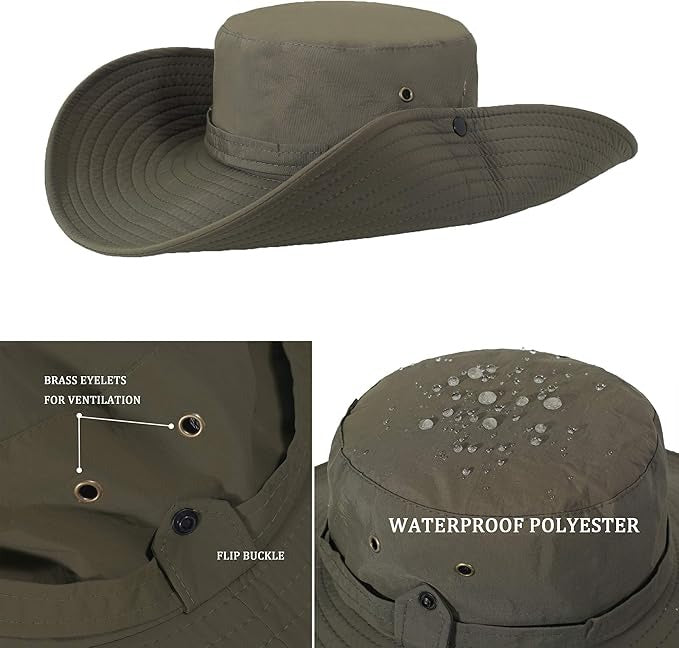 Sun Hat Wide Brim, UV Protection Safari Hat Boonie Hat Summer Fishing Hat, Plain Army