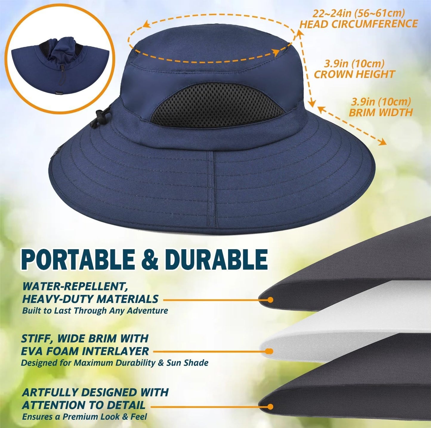 Sun Hat for Men & Women, Wide Brim Foldable Fishing Hat UV Protection Summer Hat (NAVY BLUE)