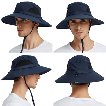 Sun Hat for Men & Women, Wide Brim Foldable Fishing Hat UV Protection Summer Hat (NAVY BLUE)