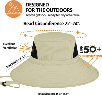 Sun Hats for Men Women, Waterproof Fishing Bucket Hat with UPF 50 UV Protection (Khaki)