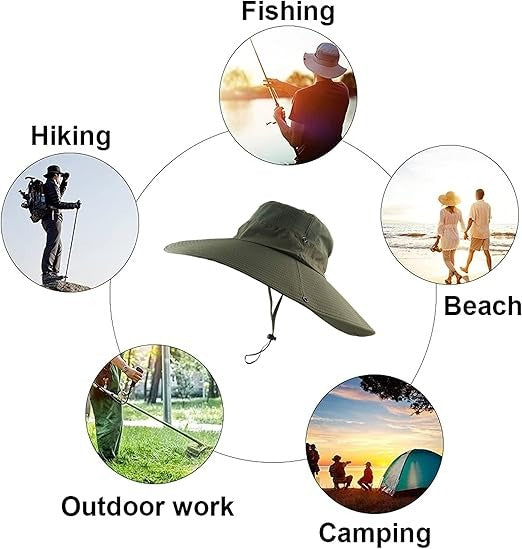 Outdoor Sun Hat for Men & Women Breathable Wide Brim Fishing Hat UPF 50+ UV Protection with Removable Face & Neck Flap for Backpacking Hiking Travel Camping Gardening & Boating