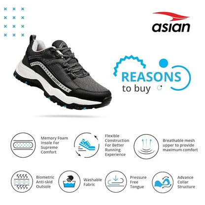 ASIAN Men's Everest-01 Sports Trekking & Hiking,Walking Shoes with Rubber Outsole & Memory Foam Insole Lace-Up Shoes (Dark Grey)