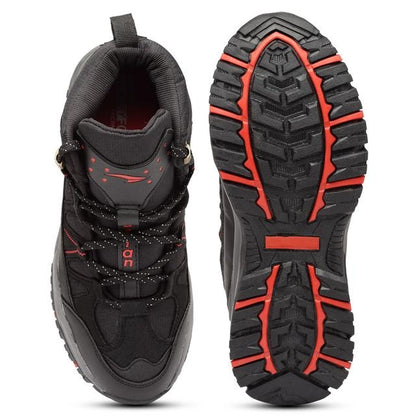 ASIAN Men's Everest-21 Sports Trekking & Hiking,Walking Hi-Neck Shoes with Rubber Outsole & Memory Foam Insole Lace-Up Shoes (Black Red)