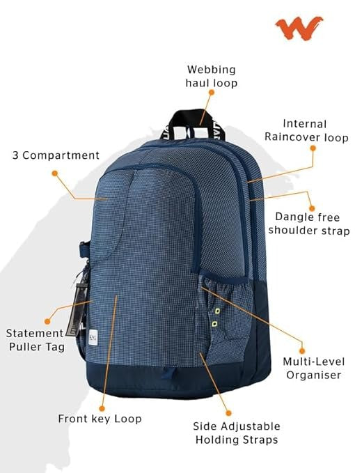 WIKI Squad 3 Backpack 34 L - Grid Navy (12978) - The Adventure Hut