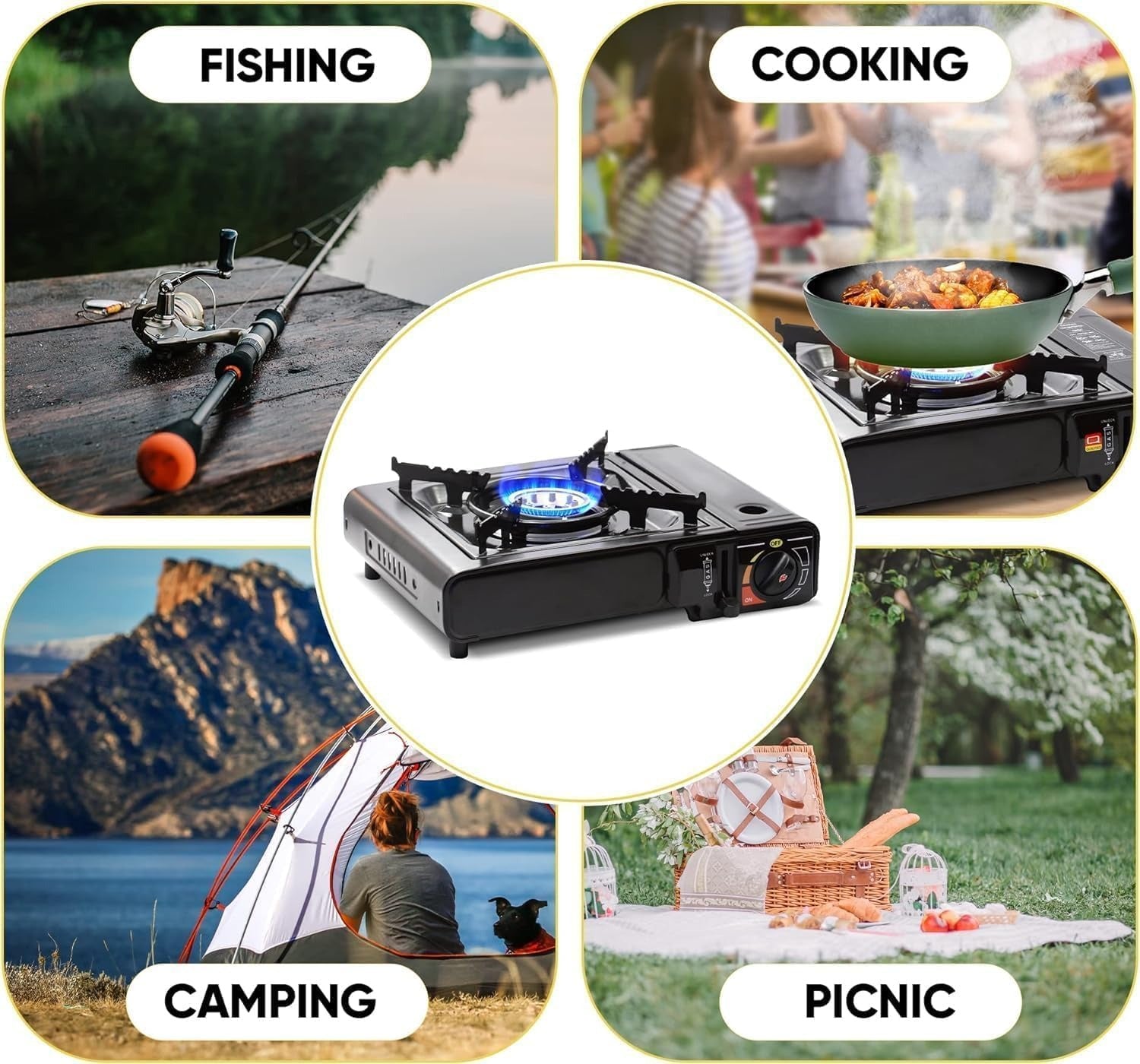 Camping Stove - Portable Propane Butane Stove with Dual Fuel; Auto Ignition - Perfect for Picnics, Hiking, Fishing, BBQ - Cook Delicious Meals - The Adventure Hut