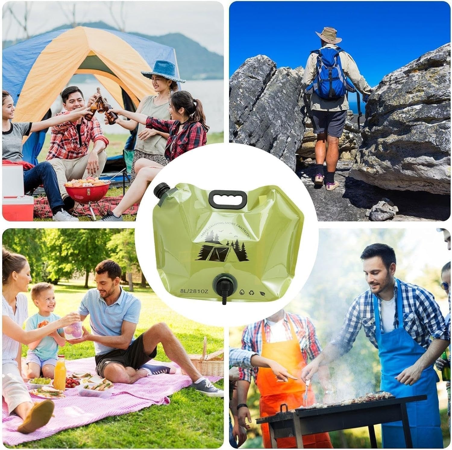 8L Liter Folding Water Storage Bag Pouch for Cycling, Picnic, Outdoor Camping, Road Trip, Traveling Water Carrier Supplies Bag and Container - The Adventure Hut