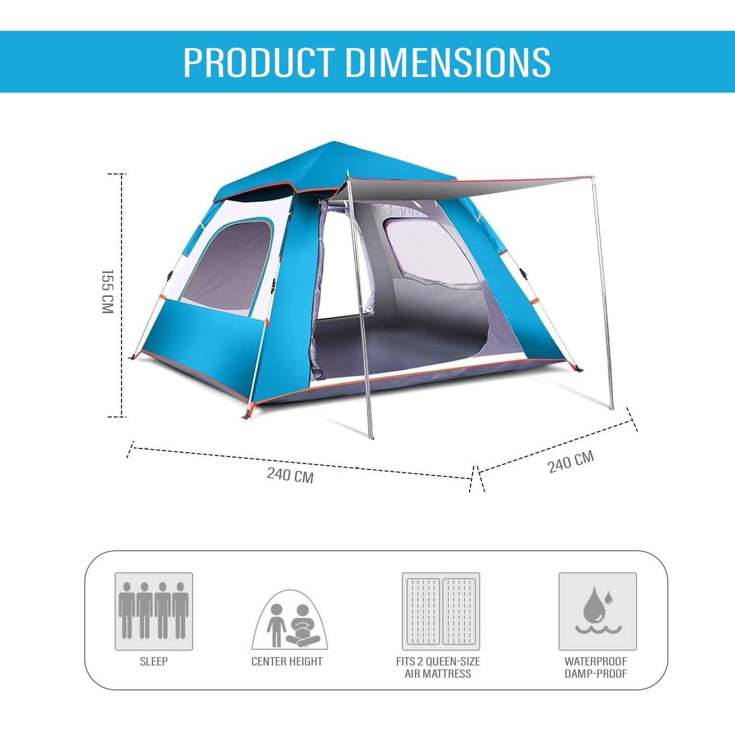 Camping 210D Fabric Layer Lightweight Backpacking Waterproof Windproof Portable Cabin for 3 to 4 Persons Suitable for Outdoor Picnic Hiking - The Adventure Hut