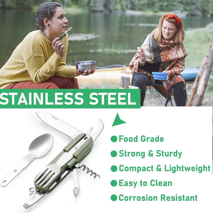 7 In 1 Multi-Spoon for Camping Picnic Hiking Trekking, Outdoor Cutlery Detachable Spoon And Fork Folding Knife