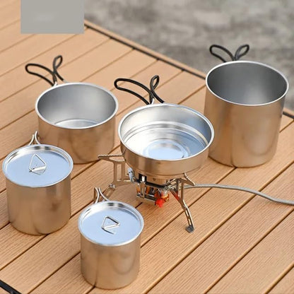 Portable Camping Cookware 5-Piece Stainless Steel for Outdoor Cookware - Non Stick Camping Pans for Picnics and Hiking,