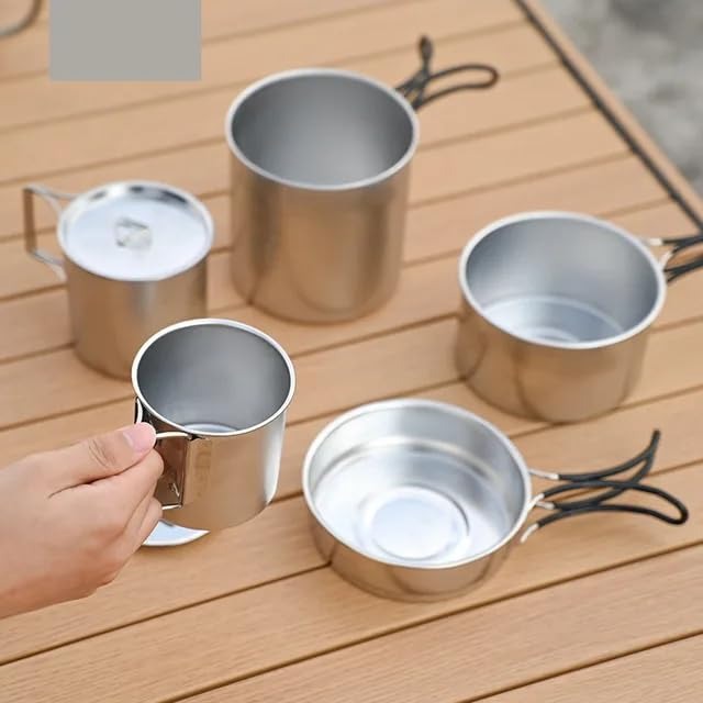 Portable Camping Cookware 5-Piece Stainless Steel for Outdoor Cookware - Non Stick Camping Pans for Picnics and Hiking,