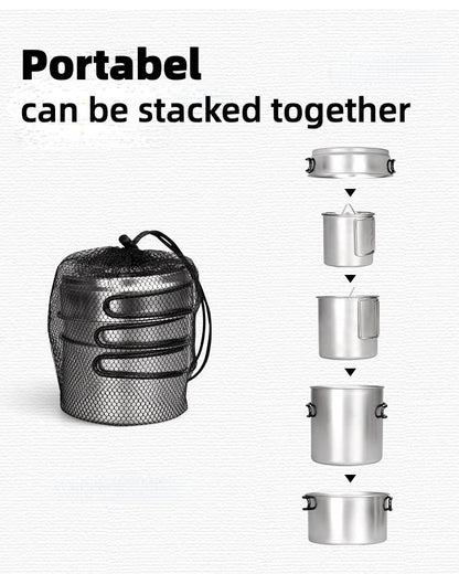 Portable Camping Cookware 5-Piece Stainless Steel for Outdoor Cookware - Non Stick Camping Pans for Picnics and Hiking,