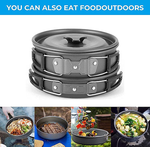 The Adventure Hut 8-Piece Camping Cookware Set | Lightweight Aluminum for Backpacking & Picnics