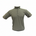 Tactical combat shirt front view - olive green with quarter-zip collar