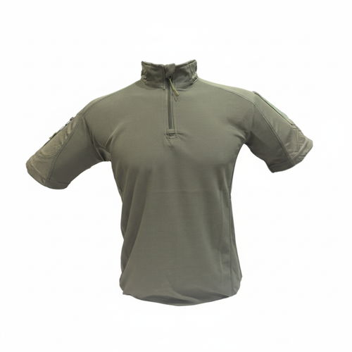 Tactical combat shirt front view - olive green with quarter-zip collar