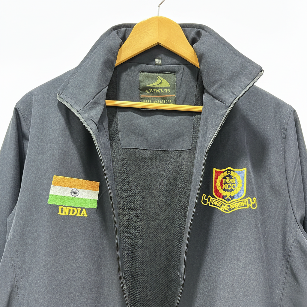 Indian flag, NCC emblem, and mesh lining