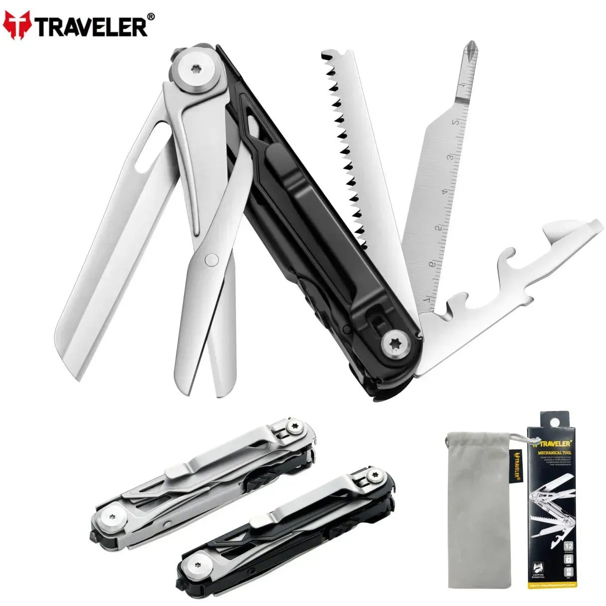 Multitool Traveler –12-In-1 (440) The Ultimate All-in-One Pocket Tool |The Adventure Hut
