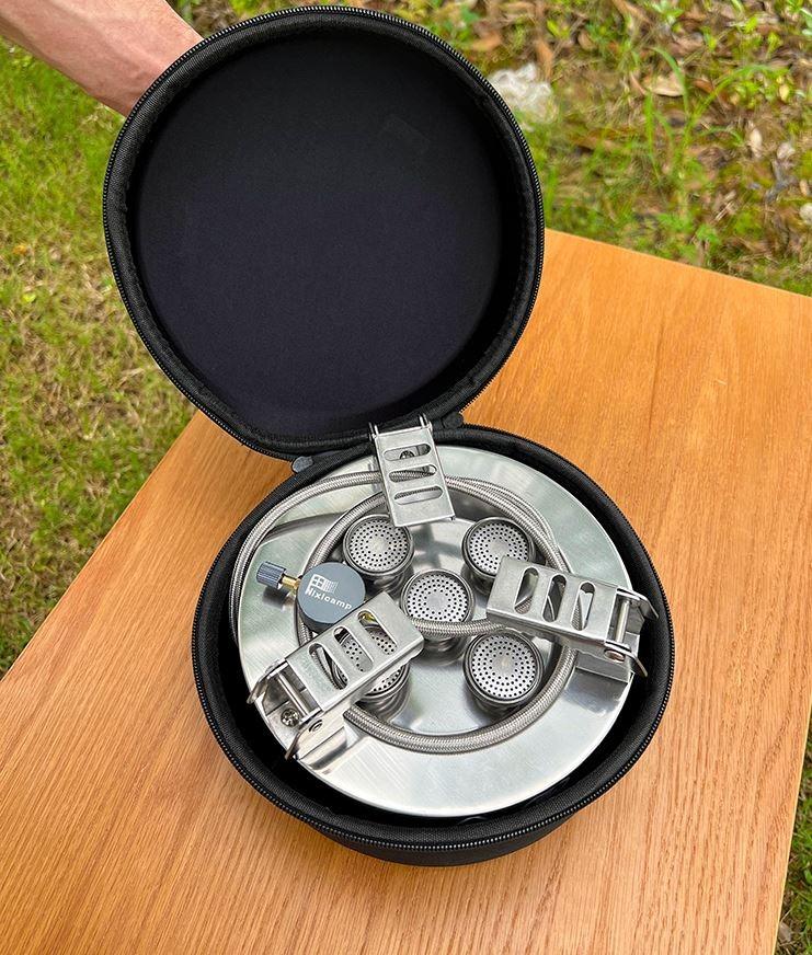 4-Burner Disc Camping Stove – High Power Outdoor Gas Stove with Foldable Supports & Carry Case