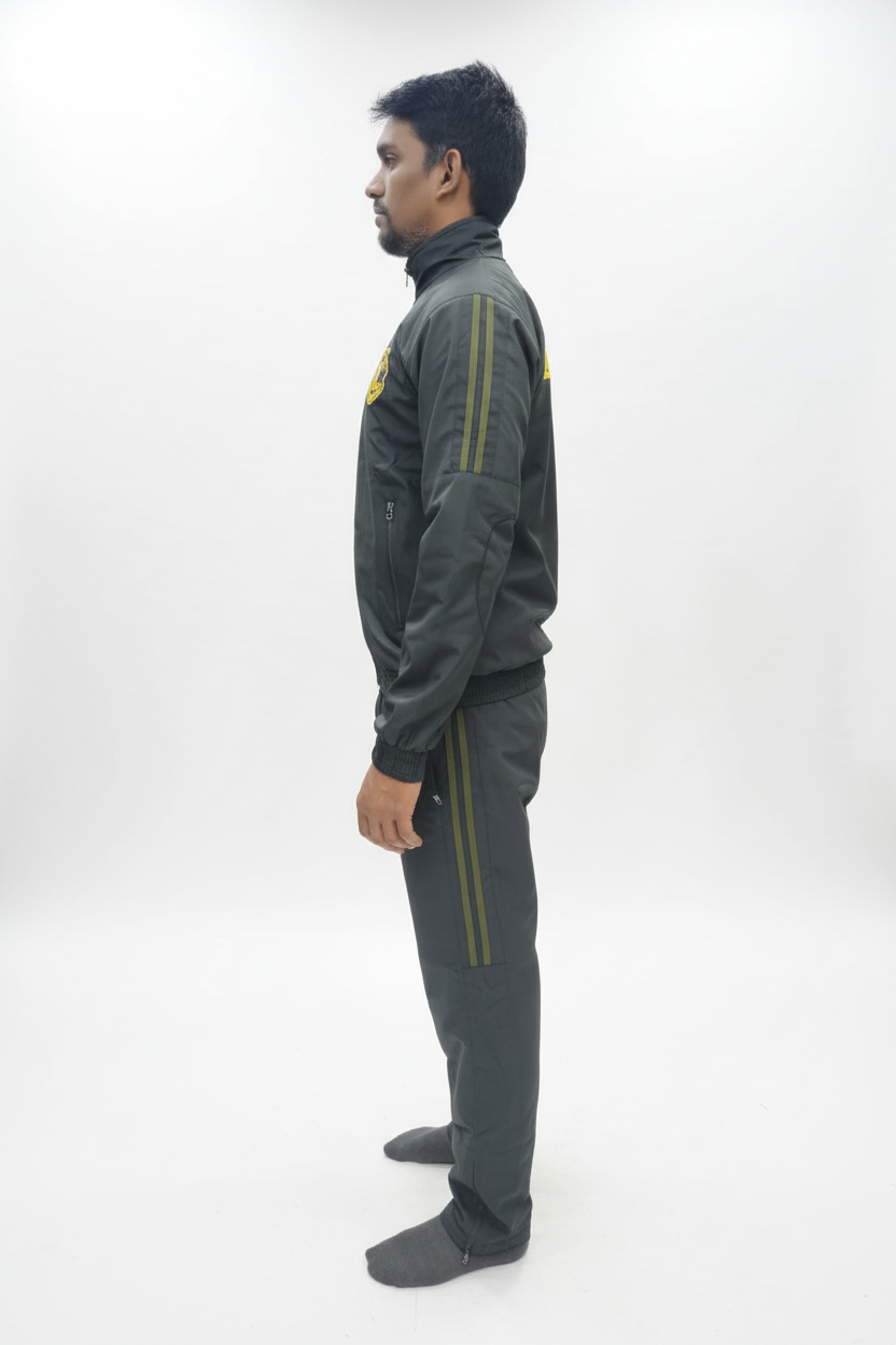 Professional tactical tracksuit with olive green stripes