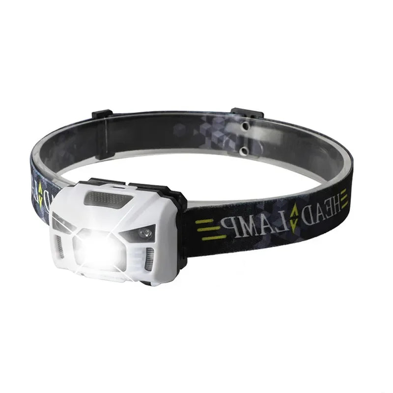 LED headlamp with adjustable strap and bright white light, ideal for outdoor activities