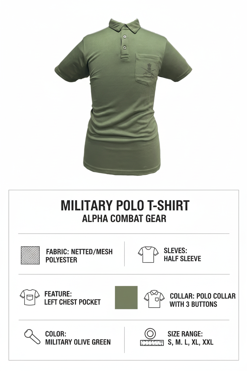 Specification Details – Olive Green Army Polo T-Shirt