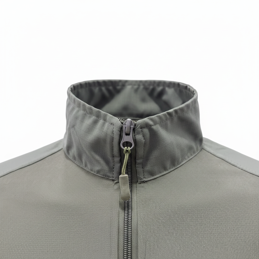 Tactical Combat Shirt – Zipper & Collar Close-Up Detail
