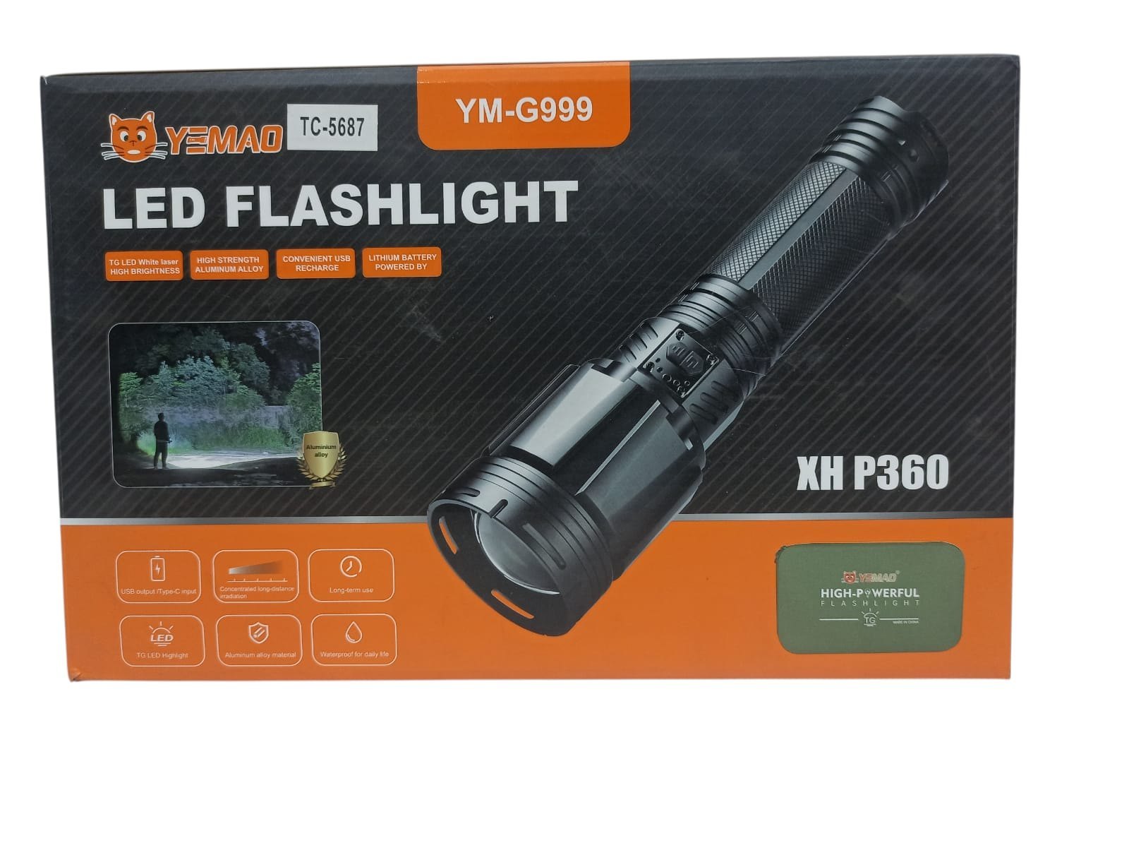 THE ADVENTURE HUT YEMAO YM-G999 High-Power Tactical Flashlight | 15000 Lumens | Zoom | USB-C | 1000m Range